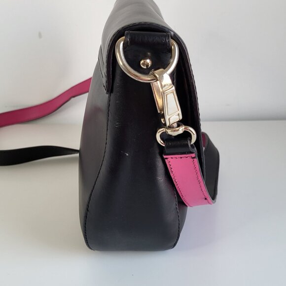 Kate Spade Black Leather Crossbody • Pink Strap - Picture 4 of 10